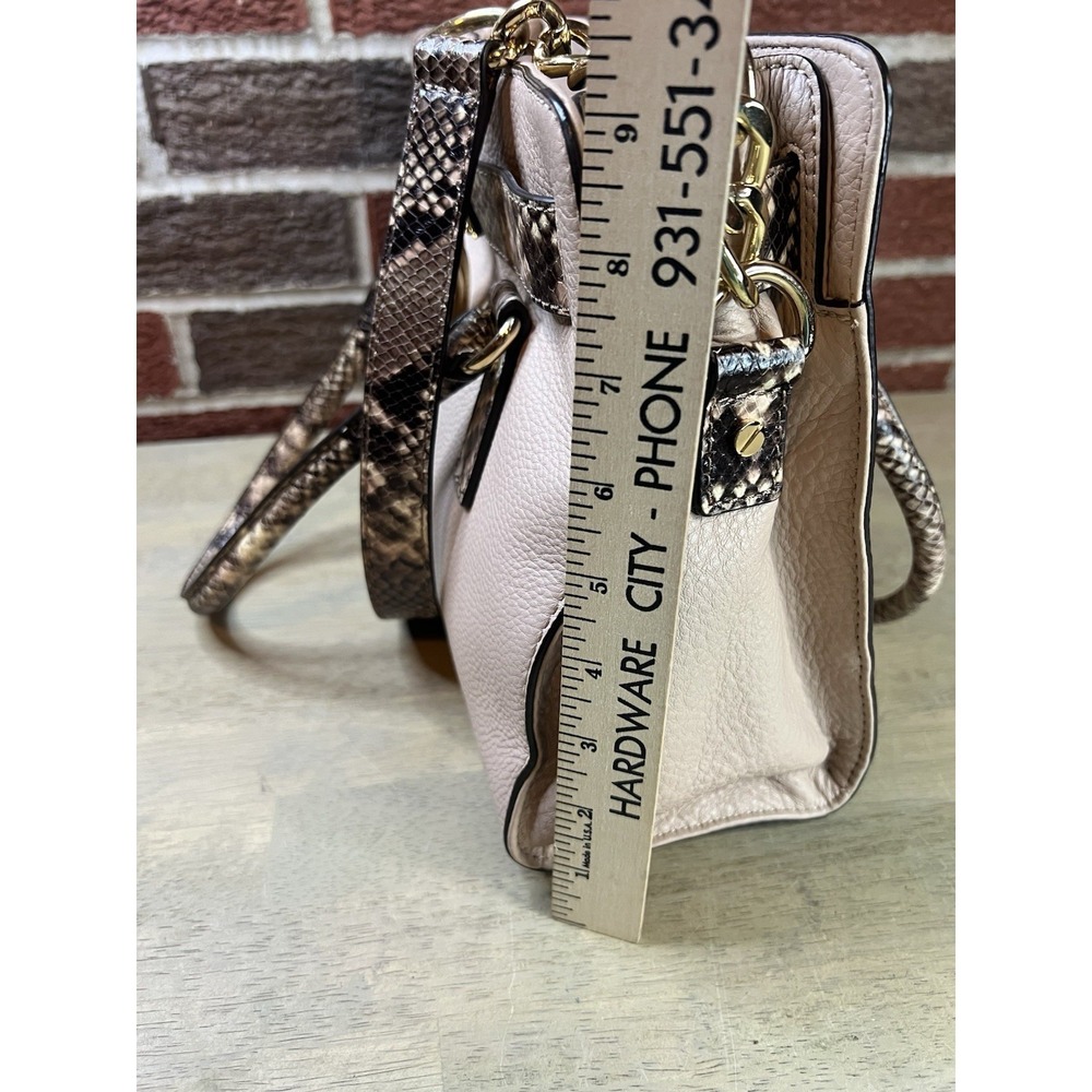 Michael Kors Hamilton Satchel Handbag Snakeskin Nude Leather Purse - Picture 9 of 9
